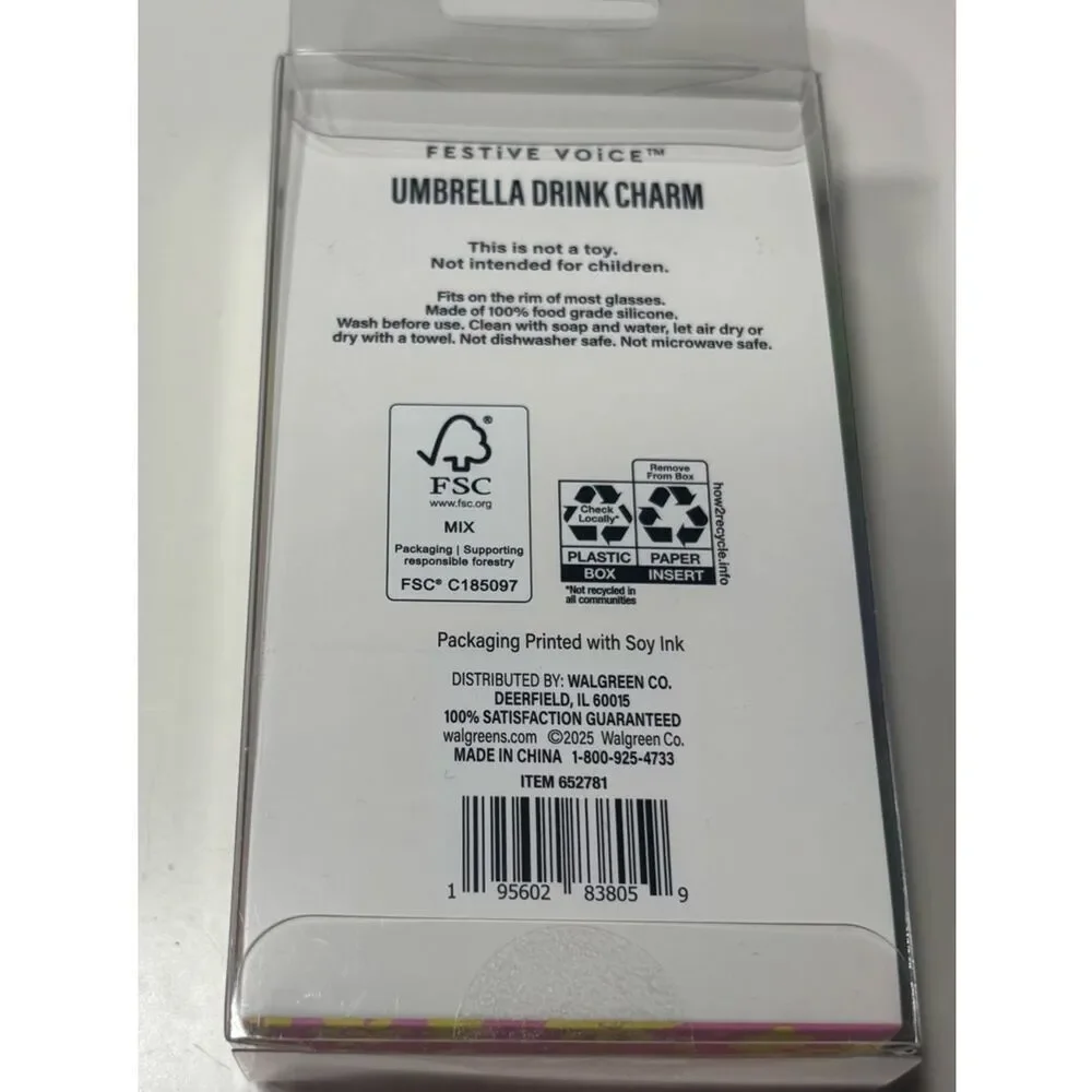 New Umbrella Drink Charms - Colorful Assorted 6-Pack